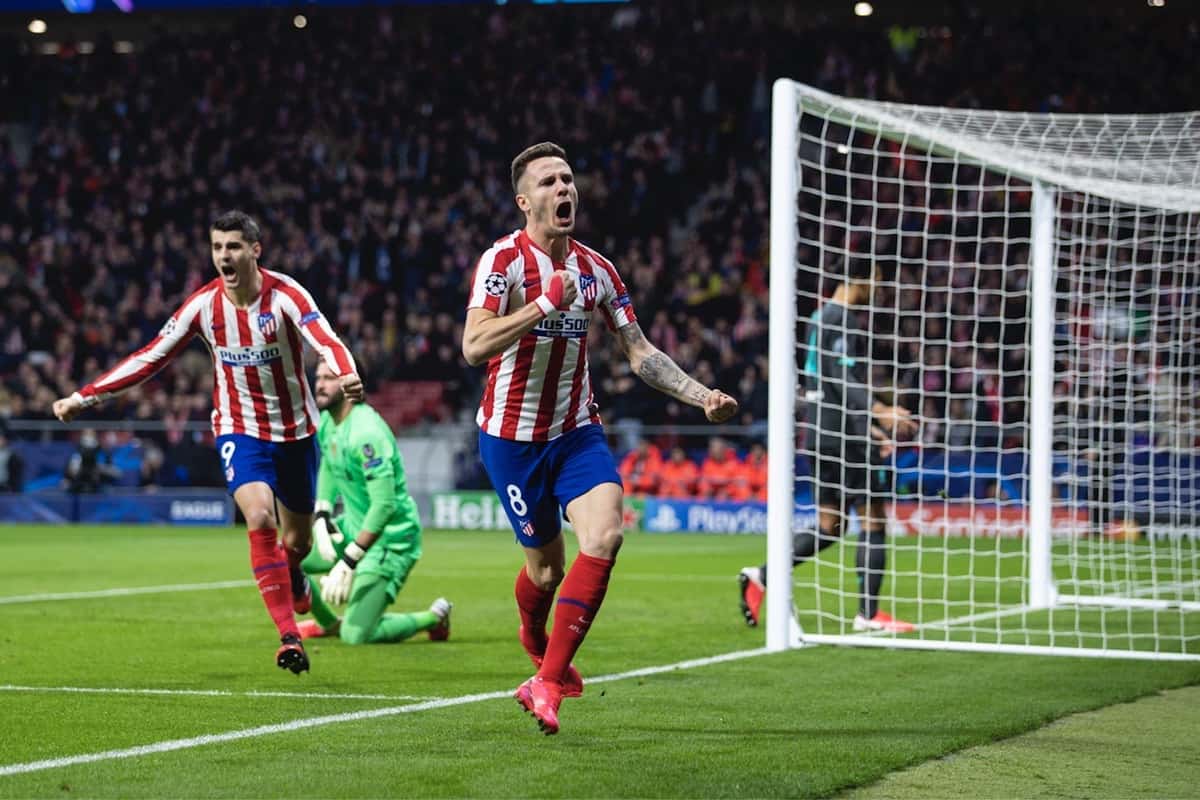 MADRID, SPAIN - Tuesday, February 18, 2020: Club Atlético de Madrid's Sau?l N?i?guez celebrates scoring the first goal during the UEFA Champions League Round of 16 1st Leg match between Club Atlético de Madrid and Liverpool FC at the Estadio Metropolitano. (Pic by David Rawcliffe/Propaganda)