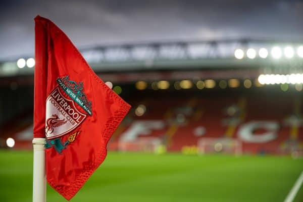 LIVERPOOL, ENGLAND - Monday, February 24, 2020: The Liverpool corner flag pictured before the FA Premier League match between Liverpool FC and West Ham United FC at Anfield. (Pic by David Rawcliffe/Propaganda)