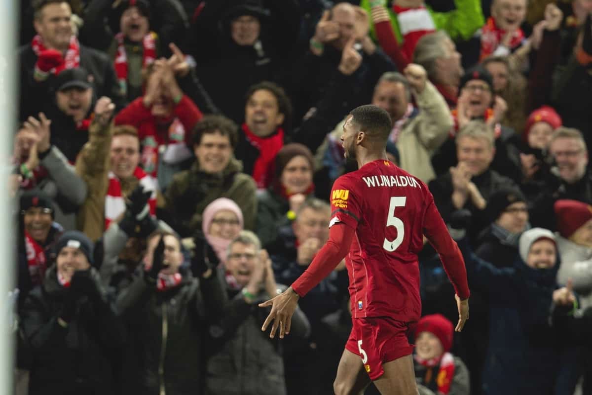 LIVERPOOL, ENGLAND - Monday, February 24, 2020: Liverpool's Georginio Wijnaldum during the FA Premier League match between Liverpool FC and West Ham United FC at Anfield. (Pic by David Rawcliffe/Propaganda)