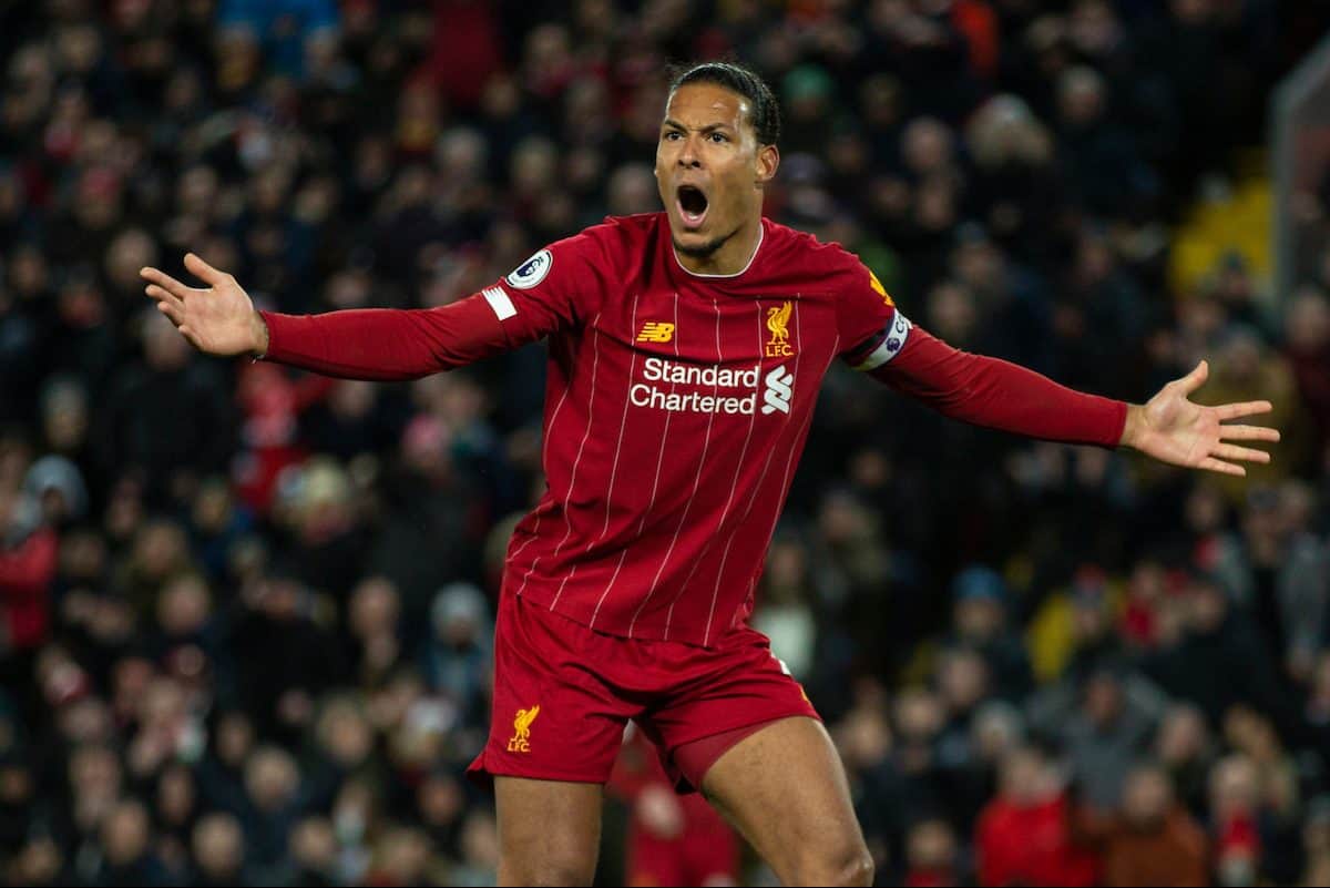 LIVERPOOL, ENGLAND - Monday, February 24, 2020: Liverpool's Virgil van Dijk reacts during the FA Premier League match between Liverpool FC and West Ham United FC at Anfield. (Pic by David Rawcliffe/Propaganda)