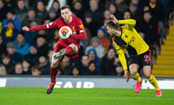 WATFORD, ENGLAND - Saturday, February 29, 2020: Liverpool's Andy Robertson during the FA Premier League match between Watford FC and Liverpool FC at Vicarage Road. (Pic by David Rawcliffe/Propaganda)