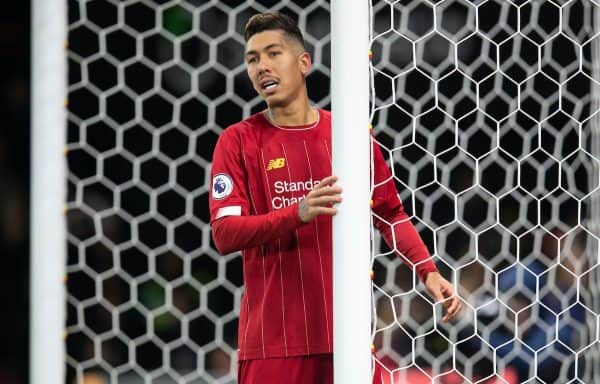 WATFORD, ENGLAND - Saturday, February 29, 2020: Liverpool's Roberto Firmino looks dejected during the FA Premier League match between Watford FC and Liverpool FC at Vicarage Road. (Pic by David Rawcliffe/Propaganda)