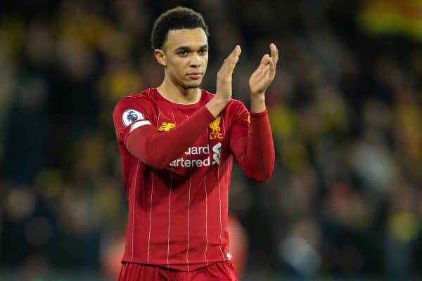 WATFORD, ENGLAND - Saturday, February 29, 2020: Liverpool's Trent Alexander-Arnold after the FA Premier League match between Watford FC and Liverpool FC at Vicarage Road. Watford won 3-0. (Pic by David Rawcliffe/Propaganda)