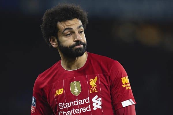 LONDON, ENGLAND - Tuesday, March 3, 2020: Liverpool's Mohamed Salah looks dejected during the FA Cup 5th Round match between Chelsea FC and Liverpool FC at Stamford Bridge. Chelsea won 2-0. (Pic by David Rawcliffe/Propaganda)