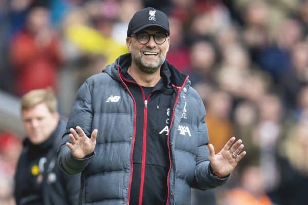 LIVERPOOL, ENGLAND - Saturday, March 7, 2020: Liverpool's manager Jürgen Klopp reacts during the FA Premier League match between Liverpool FC and AFC Bournemouth at Anfield. (Pic by David Rawcliffe/Propaganda)