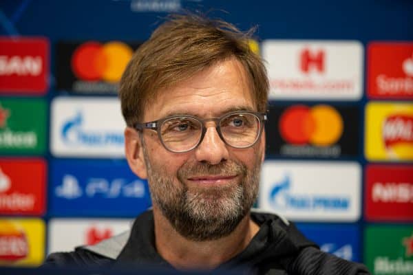 LIVERPOOL, ENGLAND - Tuesday, March 10, 2020: Liverpool's manager Jürgen Klopp during a press conference at Anfield ahead of the UEFA Champions League Round of 16 2nd Leg match between Liverpool FC and Club Atlético de Madrid. (Pic by David Rawcliffe/Propaganda)