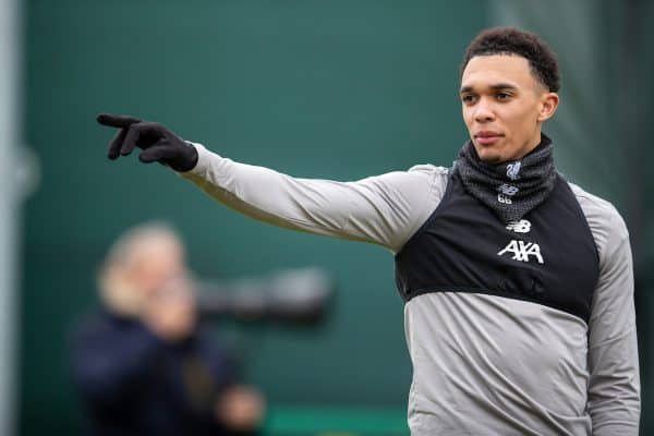 LIVERPOOL, ENGLAND - Tuesday, March 10, 2020: Liverpool's Trent Alexander-Arnold during a training session at Melwood Training Ground ahead of the UEFA Champions League Round of 16 2nd Leg match between Liverpool FC and Club Atlético de Madrid. (Pic by David Rawcliffe/Propaganda)