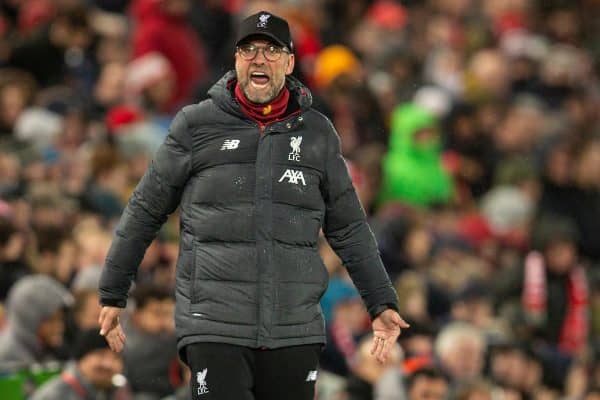 LIVERPOOL, ENGLAND - Wednesday, March 11, 2020: Liverpool's manager Jürgen Klopp reacts in extra-time during the UEFA Champions League Round of 16 2nd Leg match between Liverpool FC and Club Atlético de Madrid at Anfield. (Pic by David Rawcliffe/Propaganda)