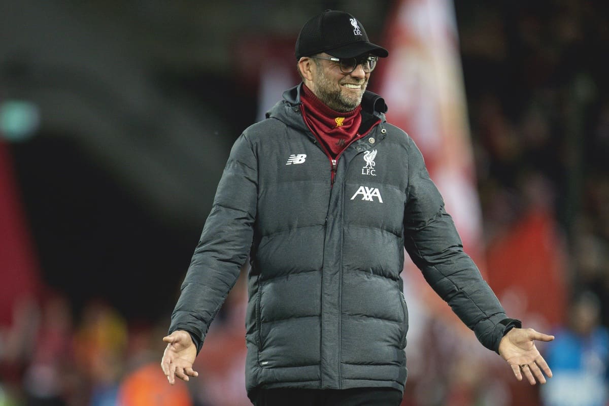 LIVERPOOL, ENGLAND - Wednesday, March 11, 2020: Liverpool's manager Jürgen Klopp before the UEFA Champions League Round of 16 2nd Leg match between Liverpool FC and Club Atlético de Madrid at Anfield. (Pic by David Rawcliffe/Propaganda)