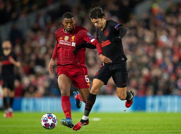 LIVERPOOL, ENGLAND - Wednesday, March 11, 2020: Liverpool's Georginio Wijnaldum during the UEFA Champions League Round of 16 2nd Leg match between Liverpool FC and Club Atlético de Madrid at Anfield. (Pic by David Rawcliffe/Propaganda)