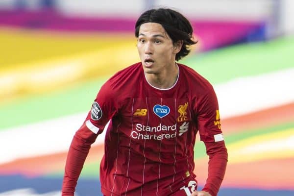 LIVERPOOL, ENGLAND - Sunday, June 21, 2019: Liverpool’s Takumi Minamino during the FA Premier League match between Everton FC and Liverpool FC, the 236th Merseyside Derby, at Goodison Park. The game was played behind closed doors due to the UK government’s social distancing laws during the Coronavirus COVID-19 Pandemic. (Pic by David Rawcliffe/Propaganda)