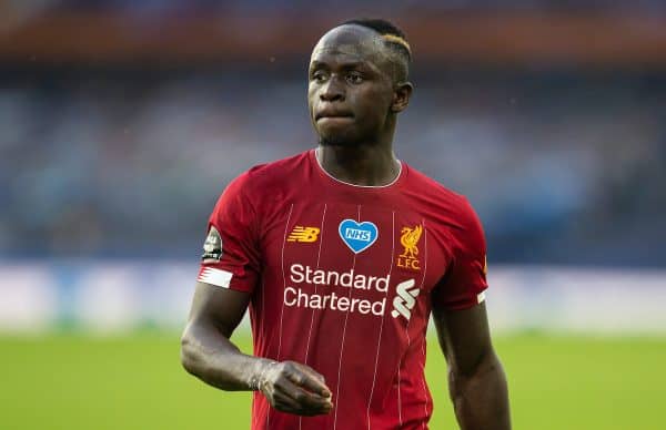 LIVERPOOL, ENGLAND - Sunday, June 21, 2019: Liverpool’s Sadio Mané walks off the pitch after the FA Premier League match between Everton FC and Liverpool FC, the 236th Merseyside Derby, at Goodison Park. The game was played behind closed doors due to the UK government’s social distancing laws during the Coronavirus COVID-19 Pandemic. The game ended in a goalless draw. (Pic by David Rawcliffe/Propaganda)