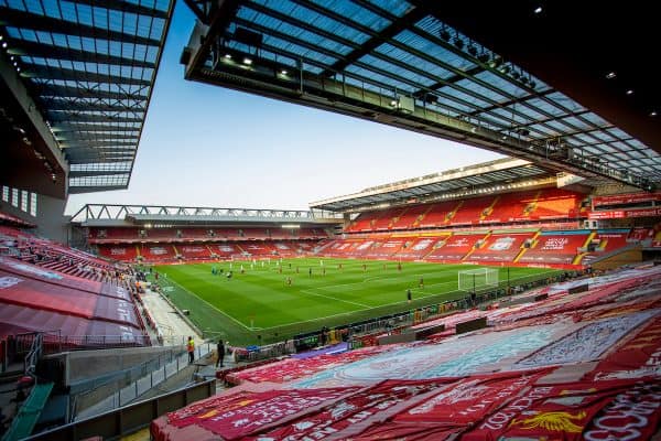 LIVERPOOL, ENGLAND - Wednesday, June 24, 2020: Liverpool and Crystal Palace players before the FA Premier League match between Liverpool FC and Crystal Palace FC at Anfield. The game was played behind closed doors due to the UK government’s social distancing laws during the Coronavirus COVID-19 Pandemic. (Pic by David Rawcliffe/Propaganda)