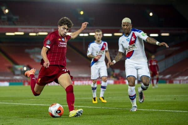 LIVERPOOL, ENGLAND - Wednesday, June 24, 2020: Liverpool’s Neco Williams during the FA Premier League match between Liverpool FC and Crystal Palace FC at Anfield. The game was played behind closed doors due to the UK government’s social distancing laws during the Coronavirus COVID-19 Pandemic. (Pic by David Rawcliffe/Propaganda)