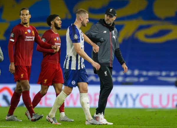 BRIGHTON & HOVE, ENGLAND - Wednesday, July 8, 2020: Liverpool's manager Jürgen Klopp after the FA Premier League match between Brighton & Hove Albion FC and Liverpool FC at the AMEX Stadium. The game was played behind closed doors due to the UK government’s social distancing laws during the Coronavirus COVID-19 Pandemic. Liverpool won 3-1. (Pic by Propaganda)