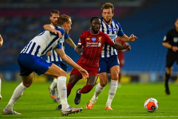 BRIGHTON & HOVE, ENGLAND - Wednesday, July 8, 2020: Liverpool's Naby Keita during the FA Premier League match between Brighton & Hove Albion FC and Liverpool FC at the AMEX Stadium. The game was played behind closed doors due to the UK government’s social distancing laws during the Coronavirus COVID-19 Pandemic. (Pic by Propaganda)