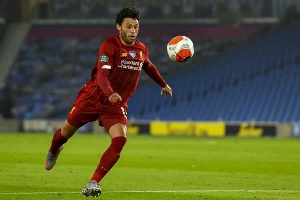 BRIGHTON & HOVE, ENGLAND - Wednesday, July 8, 2020: Liverpool's Alex Oxlade-Chamberlain during the FA Premier League match between Brighton & Hove Albion FC and Liverpool FC at the AMEX Stadium. The game was played behind closed doors due to the UK government’s social distancing laws during the Coronavirus COVID-19 Pandemic. (Pic by Propaganda)