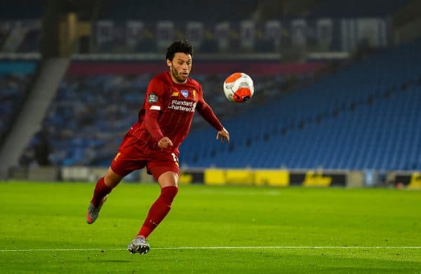 BRIGHTON & HOVE, ENGLAND - Wednesday, July 8, 2020: Liverpool's Alex Oxlade-Chamberlain during the FA Premier League match between Brighton & Hove Albion FC and Liverpool FC at the AMEX Stadium. The game was played behind closed doors due to the UK government’s social distancing laws during the Coronavirus COVID-19 Pandemic. (Pic by Propaganda)