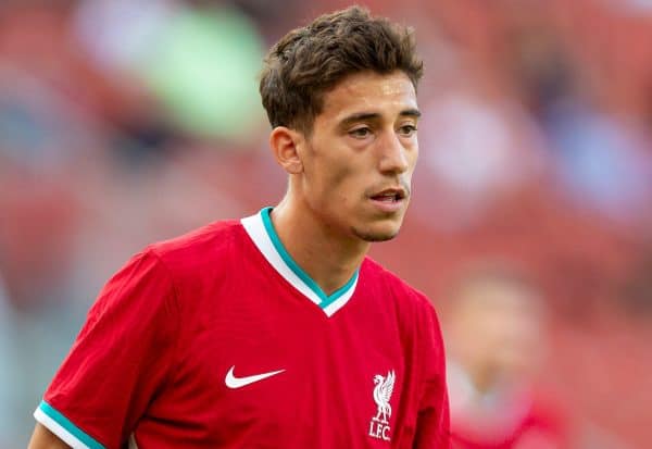 SALZBURG, AUSTRIA - Tuesday, August 25, 2020: Liverpool's Kostas Tsimikas during a preseason friendly match between FC Red Bull Salzburg and Liverpool FC at the Red Bull Arena. (Pic by Propaganda)