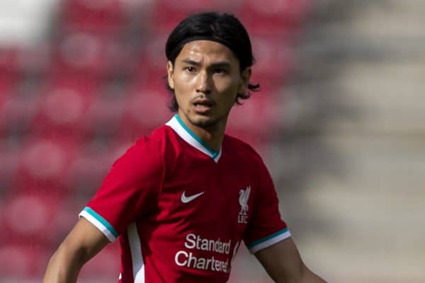 SALZBURG, AUSTRIA - Tuesday, August 25, 2020: Liverpool's Takumi Minamino during a preseason friendly match between FC Red Bull Salzburg and Liverpool FC at the Red Bull Arena. (Pic by Propaganda)