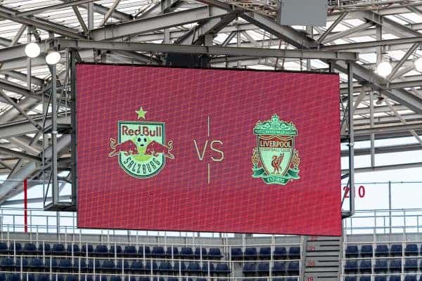 SALZBURG, AUSTRIA - Tuesday, August 25, 2020: The scoreboard before a preseason friendly match between FC Red Bull Salzburg and Liverpool FC at the Red Bull Arena.  (Pic by Propaganda)