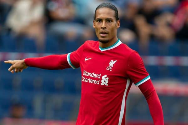 SALZBURG, AUSTRIA - Tuesday, August 25, 2020: Liverpool's Virgil van Dijk during a preseason friendly match between FC Red Bull Salzburg and Liverpool FC at the Red Bull Arena. (Pic by Propaganda)