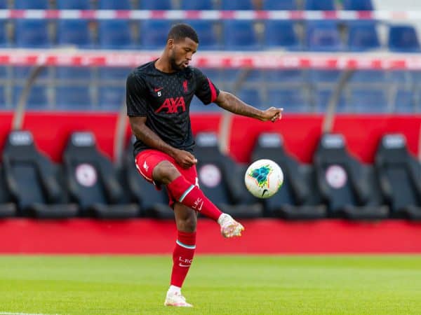 SALZBURG, AUSTRIA - Tuesday, August 25, 2020: Liverpool's Georginio Wijnaldum during the pre-match warm-up before a preseason friendly match between FC Red Bull Salzburg and Liverpool FC at the Red Bull Arena. (Pic by Propaganda)