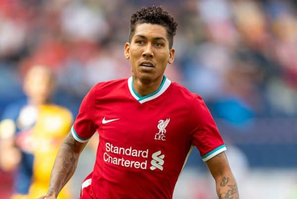 SALZBURG, AUSTRIA - Tuesday, August 25, 2020: Liverpool's Roberto Firmino during a preseason friendly match between FC Red Bull Salzburg and Liverpool FC at the Red Bull Arena. (Pic by Propaganda)