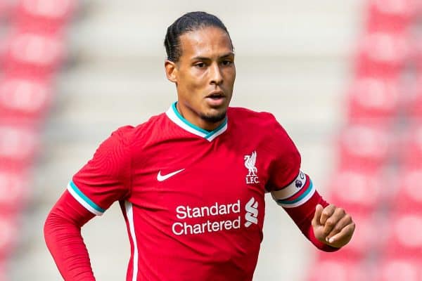 SALZBURG, AUSTRIA - Tuesday, August 25, 2020: Liverpool's Virgil van Dijk during a preseason friendly match between FC Red Bull Salzburg and Liverpool FC at the Red Bull Arena. (Pic by Propaganda)