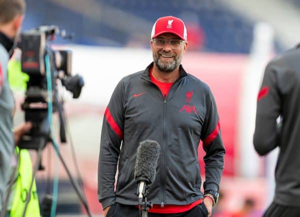 SALZBURG, AUSTRIA - Tuesday, August 25, 2020: Liverpool's manager Jürgen Klopp before a preseason friendly match between FC Red Bull Salzburg and Liverpool FC at the Red Bull Arena. (Pic by Propaganda)