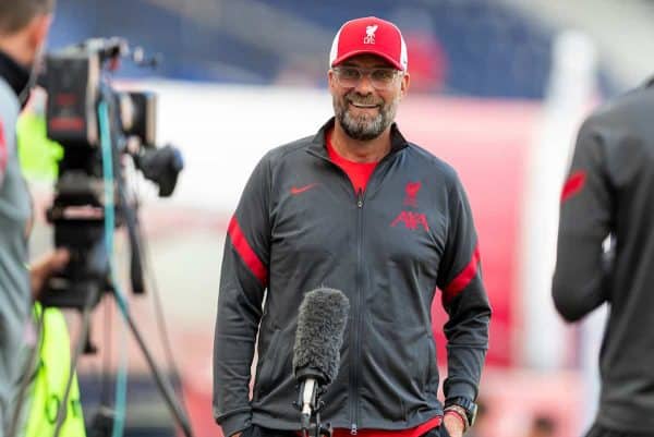 SALZBURG, AUSTRIA - Tuesday, August 25, 2020: Liverpool's manager Jürgen Klopp before a preseason friendly match between FC Red Bull Salzburg and Liverpool FC at the Red Bull Arena. (Pic by Propaganda)