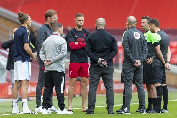 LIVERPOOL, ENGLAND - Saturday, September 12, 2020: Liverpool’s captain Jordan Henderson before the opening FA Premier League match between Liverpool FC and Leeds United FC at Anfield. The game was played behind closed doors due to the UK government’s social distancing laws during the Coronavirus COVID-19 Pandemic. (Pic by David Rawcliffe/Propaganda)