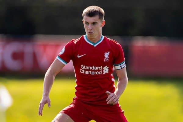 KIRKBY, ENGLAND - Sunday, September 13, 2020: Liverpool's Ben Woodburn during the Premier League 2 Division 1 match between Liverpool FC Under-23's and Everton FC Under-23's at the Liverpool Academy. (Pic by David Rawcliffe/Propaganda)