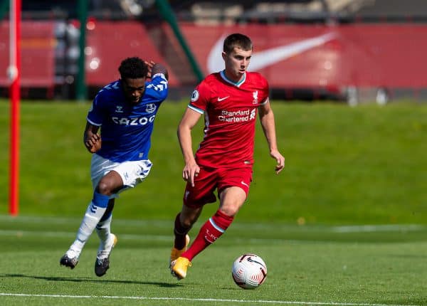 KIRKBY, ENGLAND - Sunday, September 13, 2020: Liverpool's Ben Woodburn during the Premier League 2 Division 1 match between Liverpool FC Under-23's and Everton FC Under-23's at the Liverpool Academy. (Pic by David Rawcliffe/Propaganda)