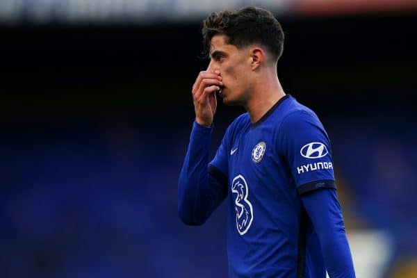 LONDON, ENGLAND - Sunday, September 20, 2020: Chelsea's captain Andreas Christensen walks off dejected after his yellow card was upgraded to a red card following a VAR review and he was sent off during the FA Premier League match between Chelsea FC and Liverpool FC at Stamford Bridge. The game was played behind closed doors due to the UK government’s social distancing laws during the Coronavirus COVID-19 Pandemic. (Pic by Propaganda)