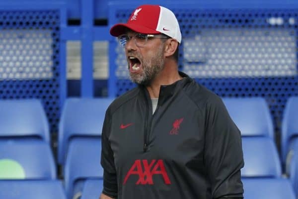 LONDON, ENGLAND - Sunday, September 20, 2020: Liverpool’s manager Jürgen Klopp reacts during the FA Premier League match between Chelsea FC and Liverpool FC at Stamford Bridge. The game was played behind closed doors due to the UK government’s social distancing laws during the Coronavirus COVID-19 Pandemic. (Pic by Propaganda)