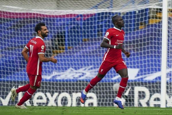 LONDON, ENGLAND - Sunday, September 20, 2020: Liverpool’s Sadio Mané celebrates scoring the second goal, to make the score 2-0, during the FA Premier League match between Chelsea FC and Liverpool FC at Stamford Bridge. The game was played behind closed doors due to the UK government’s social distancing laws during the Coronavirus COVID-19 Pandemic. (Pic by Propaganda)