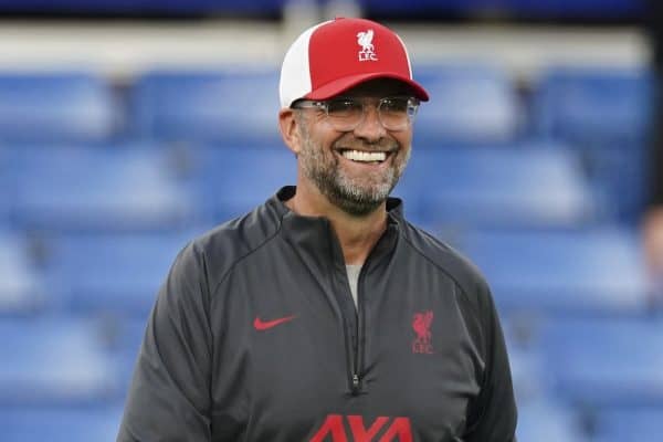 LONDON, ENGLAND - Sunday, September 20, 2020: Liverpool’s manager Jürgen Klopp smiles after the FA Premier League match between Chelsea FC and Liverpool FC at Stamford Bridge. The game was played behind closed doors due to the UK government’s social distancing laws during the Coronavirus COVID-19 Pandemic. (Pic by Propaganda)