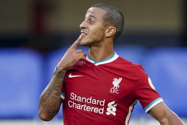 LONDON, ENGLAND - Sunday, September 20, 2020: Liverpool’s Thiago Alcantara, makes his debut as a substitute, during the FA Premier League match between Chelsea FC and Liverpool FC at Stamford Bridge. The game was played behind closed doors due to the UK government’s social distancing laws during the Coronavirus COVID-19 Pandemic. Liverpool won 2-0. (Pic by Propaganda)