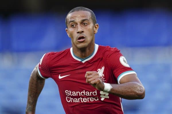 LONDON, ENGLAND - Sunday, September 20, 2020: Liverpool’s Thiago Alcantara, makes his debut as a substitute, during the FA Premier League match between Chelsea FC and Liverpool FC at Stamford Bridge. The game was played behind closed doors due to the UK government’s social distancing laws during the Coronavirus COVID-19 Pandemic. Liverpool won 2-0. (Pic by Propaganda)