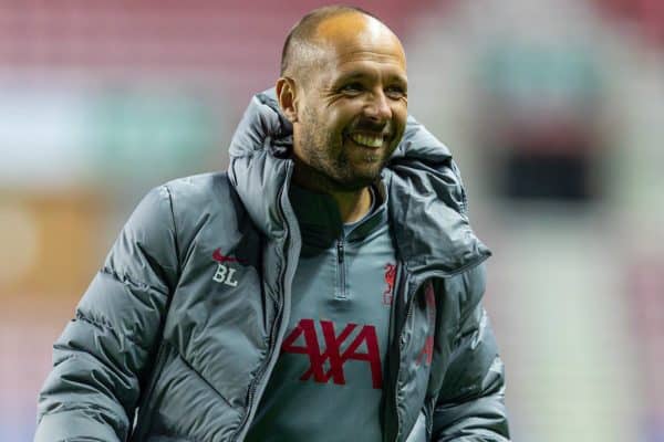 WIGAN, ENGLAND - Tuesday, September 22, 2020: Liverpool's manager Barry Lewtas during the EFL Trophy Northern Group D match between Wigan Athletic and Liverpool FC Under-21's at the DW Stadium. (Pic by David Rawcliffe/Propaganda)