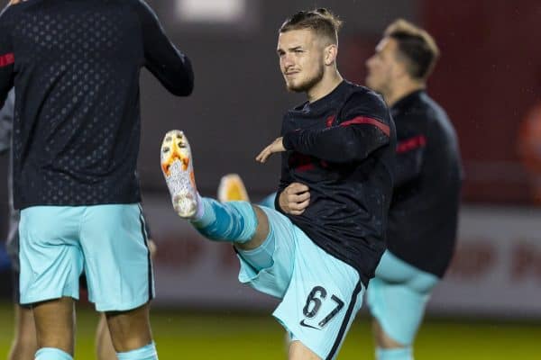 LINCOLN, ENGLAND - Thursday, September 24, 2020: Liverpool's Harvey Elliott during the pre-match warm-up before the Football League Cup 3rd Round match between Lincoln City FC and Liverpool FC at Sincil Bank. (Pic by David Rawcliffe/Propaganda)