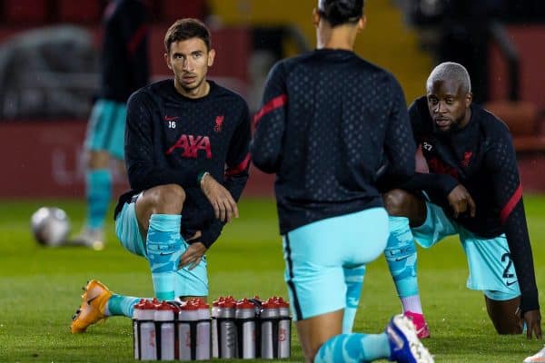 LINCOLN, ENGLAND - Thursday, September 24, 2020: Liverpool's Marko Grujic during the pre-match warm-up before the Football League Cup 3rd Round match between Lincoln City FC and Liverpool FC at Sincil Bank. (Pic by David Rawcliffe/Propaganda)