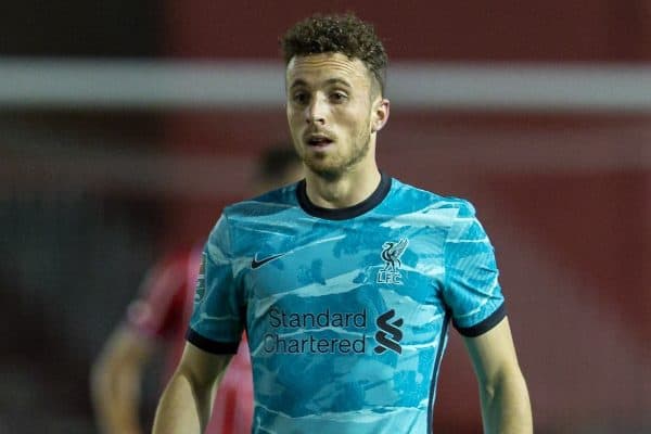 LINCOLN, ENGLAND - Thursday, September 24, 2020: Liverpool's Diogo Jota during the Football League Cup 3rd Round match between Lincoln City FC and Liverpool FC at Sincil Bank. (Pic by David Rawcliffe/Propaganda)