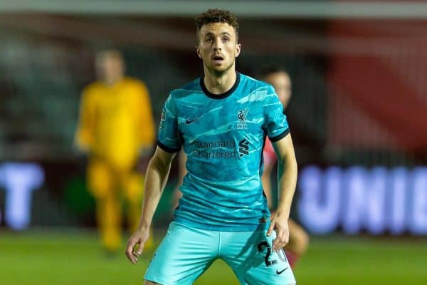 LINCOLN, ENGLAND - Thursday, September 24, 2020: Liverpool's Diogo Jota during the Football League Cup 3rd Round match between Lincoln City FC and Liverpool FC at Sincil Bank. (Pic by David Rawcliffe/Propaganda)