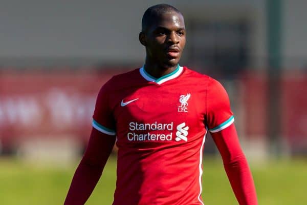 KIRKBY, ENGLAND - Saturday, September 26, 2020: Liverpool's Billy Koumetio during the Under-18 Premier League match between Liverpool FC Under-18's and Manchester City FC Under-18's at the Liverpool Academy. (Pic by David Rawcliffe/Propaganda)