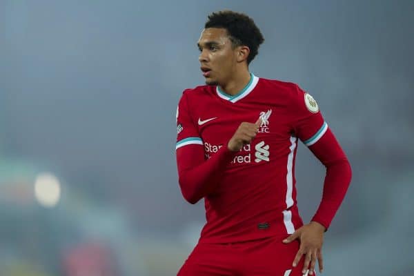 LIVERPOOL, ENGLAND - Monday, September 28, 2020: Liverpool’s Trent Alexander-Arnold during the FA Premier League match between Liverpool FC and Arsenal FC at Anfield. The game was played behind closed doors due to the UK government’s social distancing laws during the Coronavirus COVID-19 Pandemic. (Pic by Propaganda)