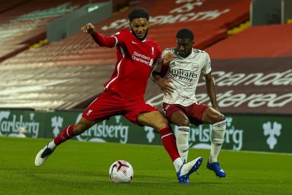 LIVERPOOL, ENGLAND - Monday, September 28, 2020: Liverpool’s Trent Alexander-Arnold during the FA Premier League match between Liverpool FC and Arsenal FC at Anfield. The game was played behind closed doors due to the UK government’s social distancing laws during the Coronavirus COVID-19 Pandemic. (Pic by Propaganda)