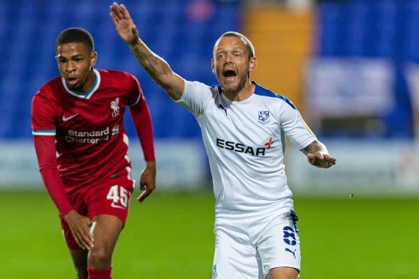 BIRKENHEAD, ENGLAND - Tuesday, September 29, 2020: Tranmere Rovers' Jay Spearing during the EFL Trophy Northern Group D match between Tranmere Rovers FC and Liverpool FC Under-21's at Prenton Park. (Pic by David Rawcliffe/Propaganda)