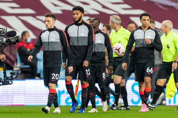 BIRMINGHAM, ENGLAND - Sunday, October 4, 2020: Liverpool's Diogo Jota walks out before the FA Premier League match between Aston Villa FC and Liverpool FC at Villa Park. The game was played behind closed doors due to the UK government’s social distancing laws during the Coronavirus COVID-19 Pandemic. (Pic by David Rawcliffe/Propaganda)